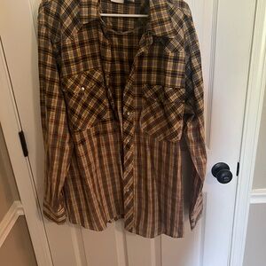 Boutique Yellow and Blue Plaid Casual Button Down Shirt